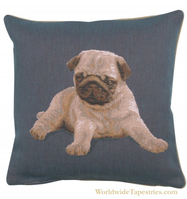 Puppy Pug Blue Cushion Cover