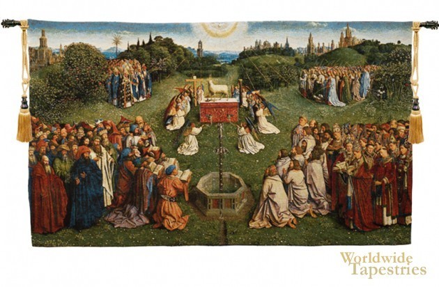 Adoration of the Mystic Lamb religious tapestry