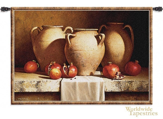 Urns with pomegranates tapestry wall decor