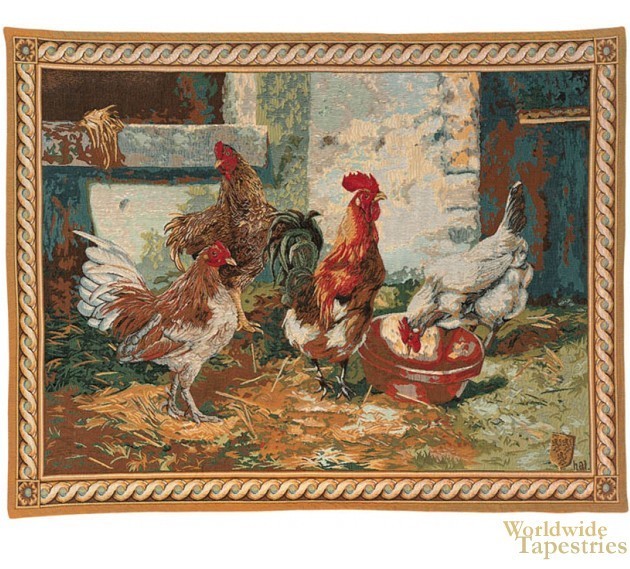 poulet et coq tapestry