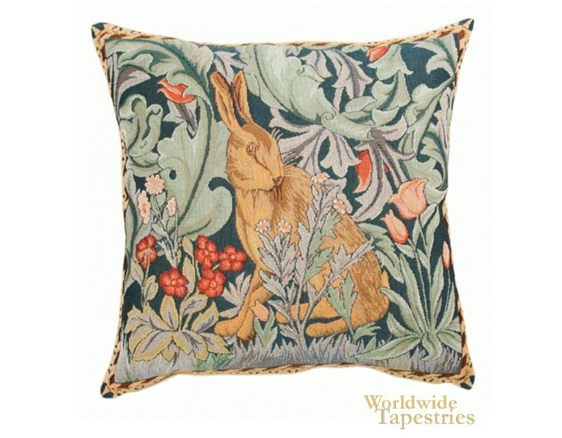 Rabbit William Morris tapestry cushion image