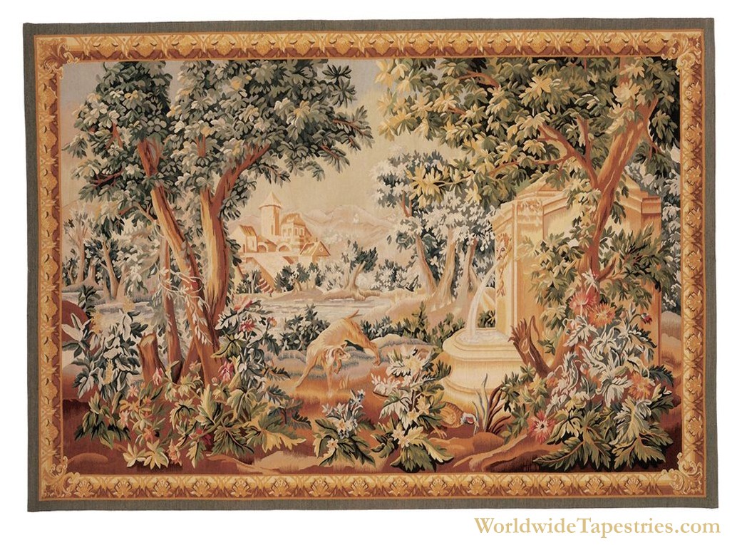 Handwoven Chien e la Fontaine  Tapestry