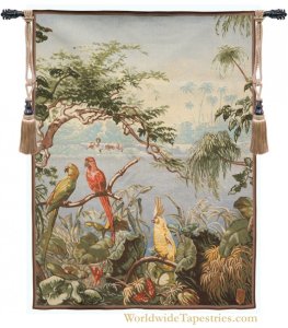 Perroquets et Flamants Roses Tapestry