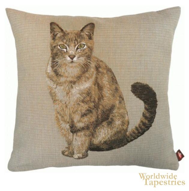 Tabby Cat Light Grey Cushion Cover