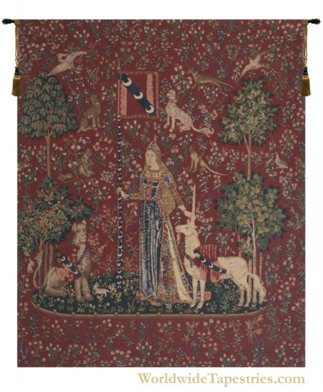 Touch (Lady and Unicorn) :: Unicorn Wall Hanging :: Worldwide Tapestries