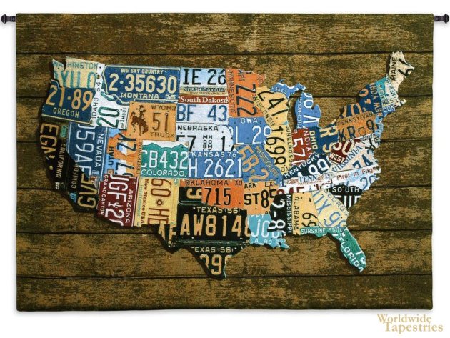 USA Tag on Wood Tapestry